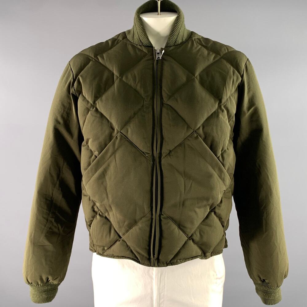 BRUT Size XL Green Olive Quilted Down Polyester Bomber Jacket